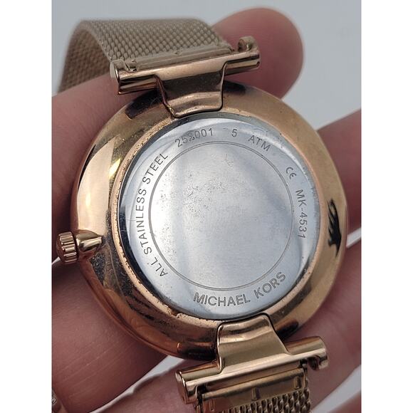 Michael Kors Rose Gold-Tone Watch Mother of Pearl Face Rhinestone Accents - Picture 7 of 8